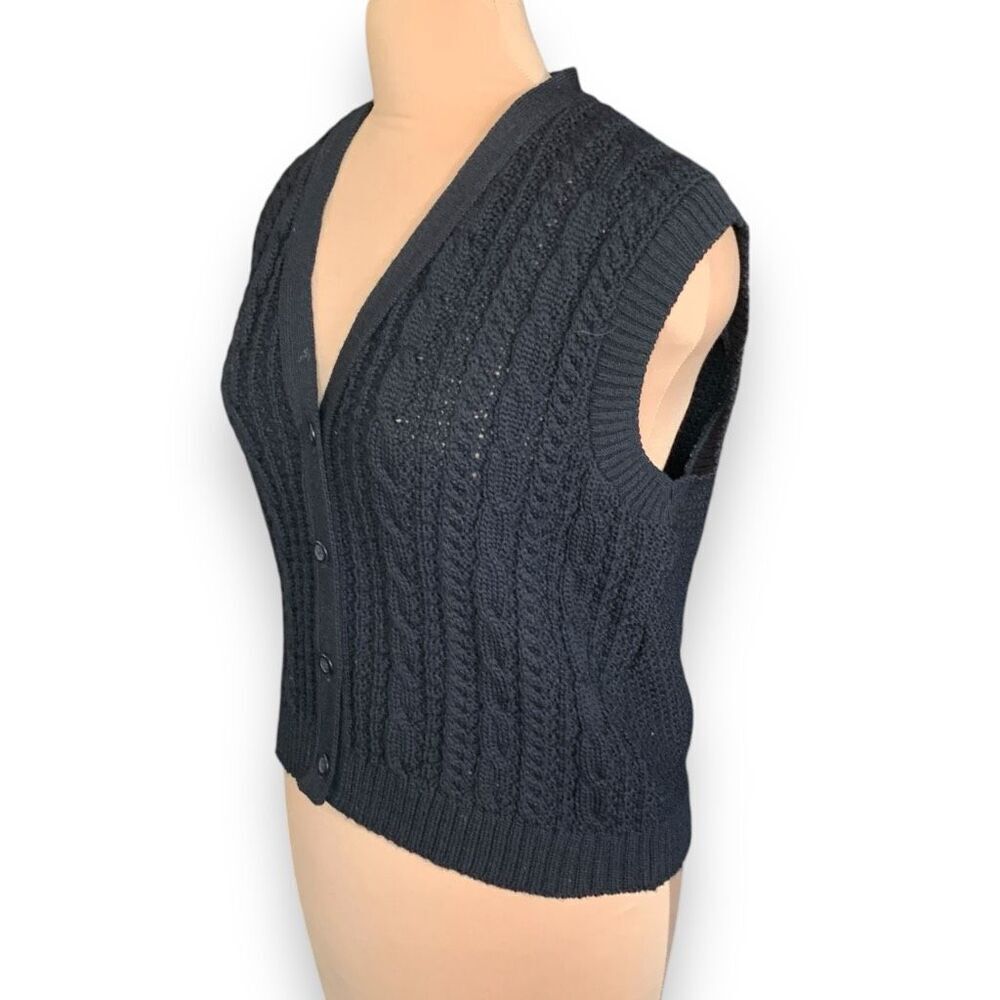Pendleton Black Cable Knit Cardigan Vest - Picture 3 of 9